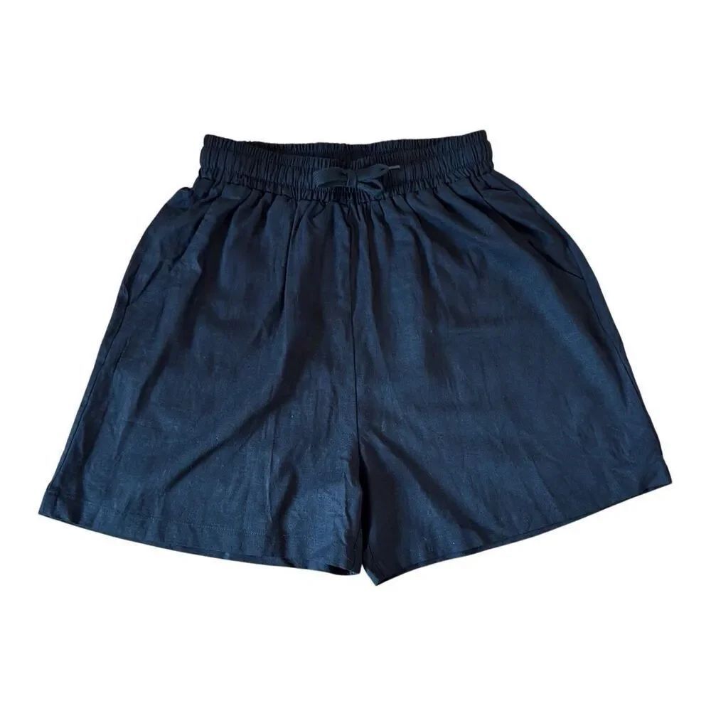 Amazon black high rise linen blend drawstring shorts M